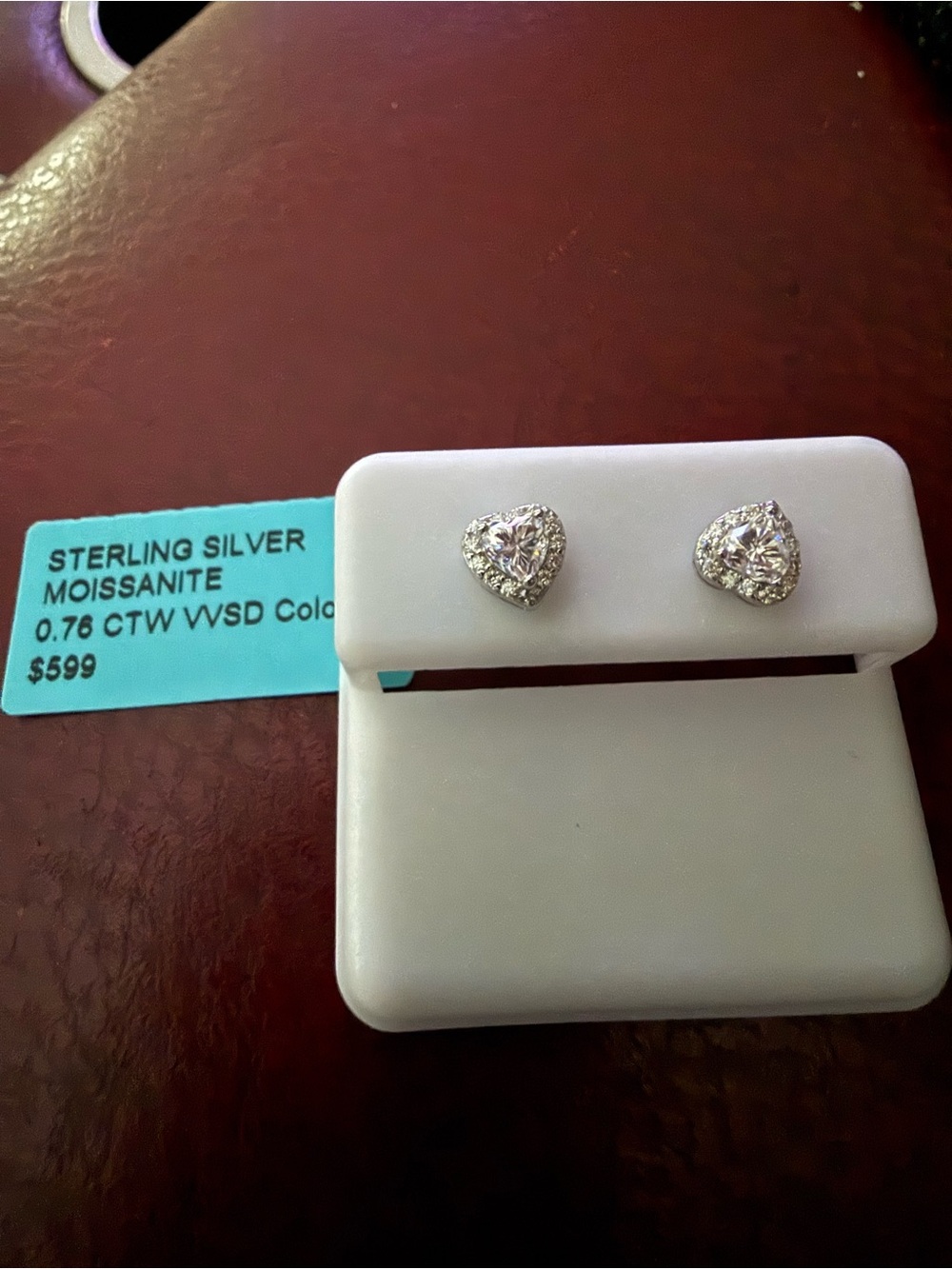 Sterling Silver Heart Moissanite Stud Earrings - Sparkling White